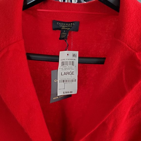 NWT RED 100% CASHMERE CHARTER CLUB LUXURY BLAZER SZ. LARGE *VALENTINE'S DAY* - Picture 3 of 3
